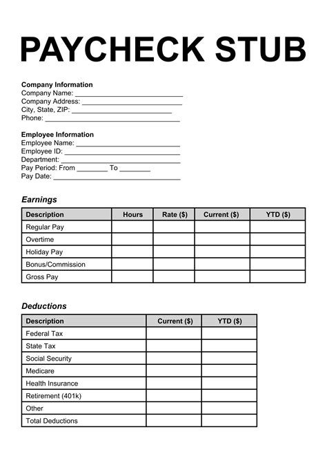 Paycheck Stubs Template