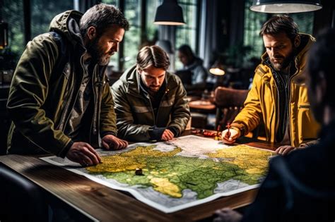 People discussing with a map