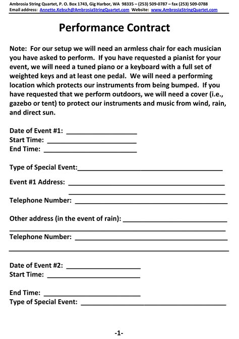 Performer Agreement Template