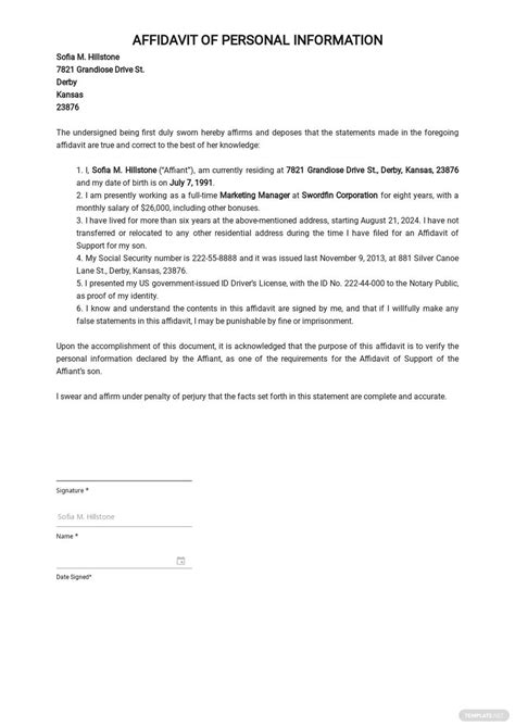 Personal Affidavit Template
