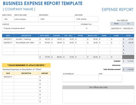 Personal Expense Report Template Excel