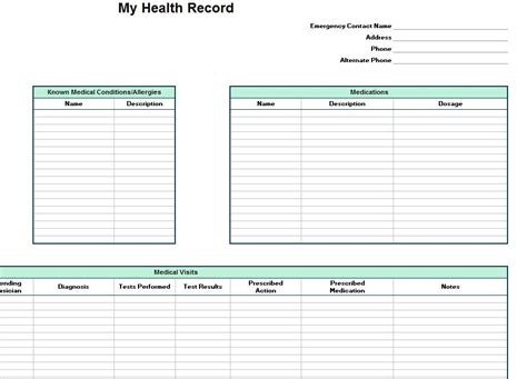 Personal Health Record Template