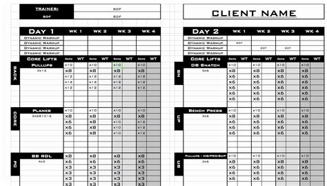 Personal Trainer Workout Plan Template