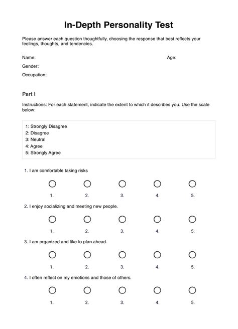 Personality Profile Test Printable