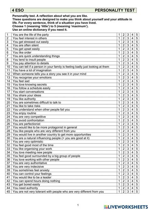 Personality Survey Printable