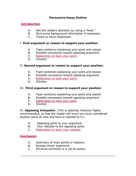 Persuasive Essay Outline Template