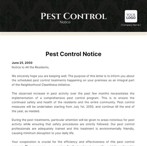 Pest Control Notice Template