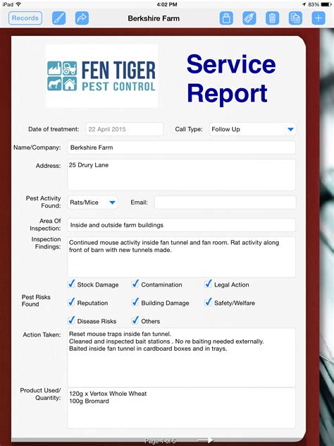 Pest Control Service Report Template