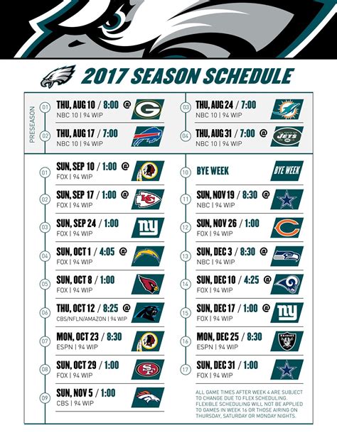 Phila Eagles Printable Schedule