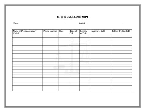 Phone Call Log Template