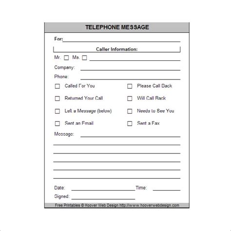 Phone Message Template Word