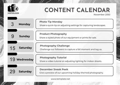 Photography Calendar Template