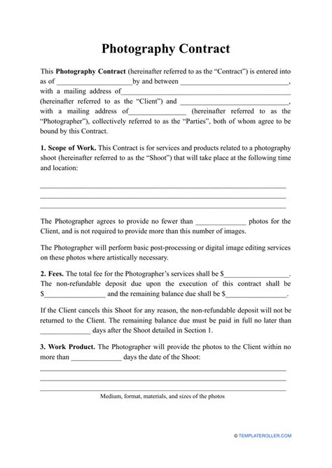 Photography Contract Template Free Download