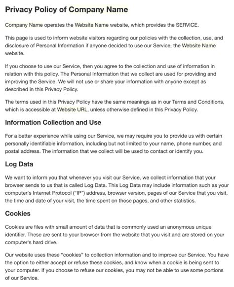 Photography Privacy Policy Template