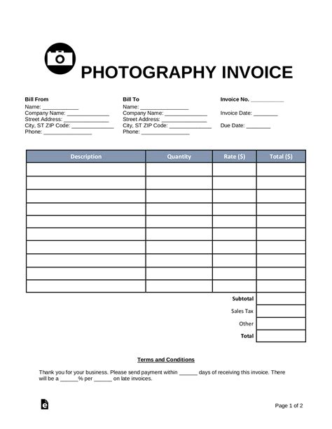 Photography Service Invoice Template