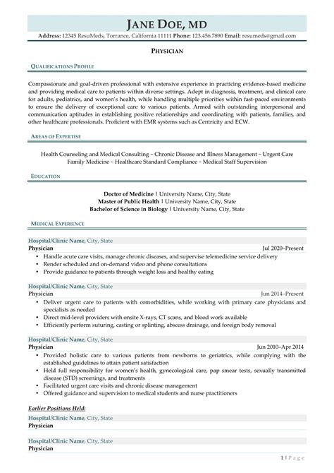 Physician Cv Examples And Templates