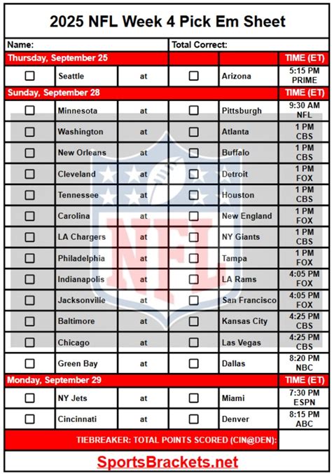 Pick Em Nfl Printable