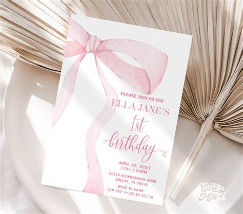 Pink Bow Invitation Template Free