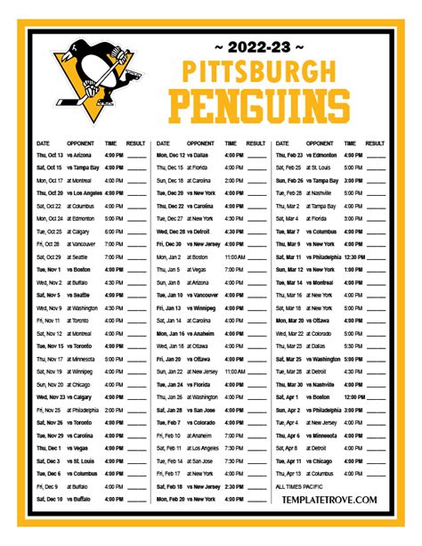 Pittsburgh Penguins Schedule Printable