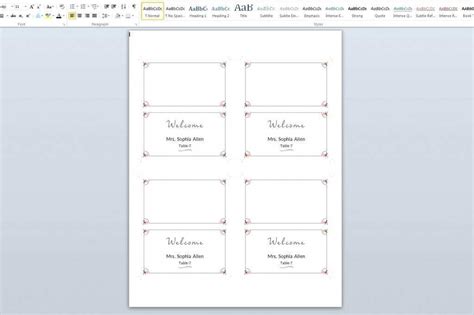 Place Cards Template Word