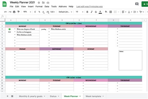 Planner Template Google Docs