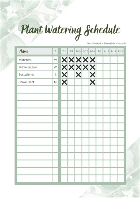 Plant Watering Schedule Template