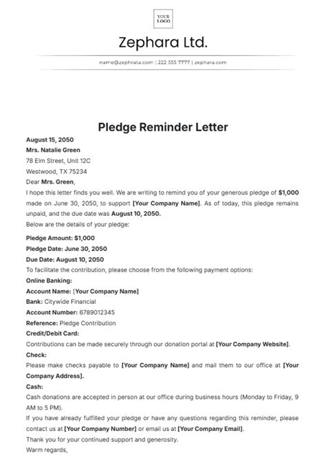 Pledge Reminder Email Template
