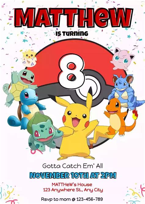 Pokemon Birthday Invite Free Printable