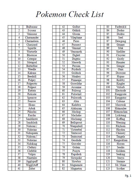 Pokemon Printable Checklist