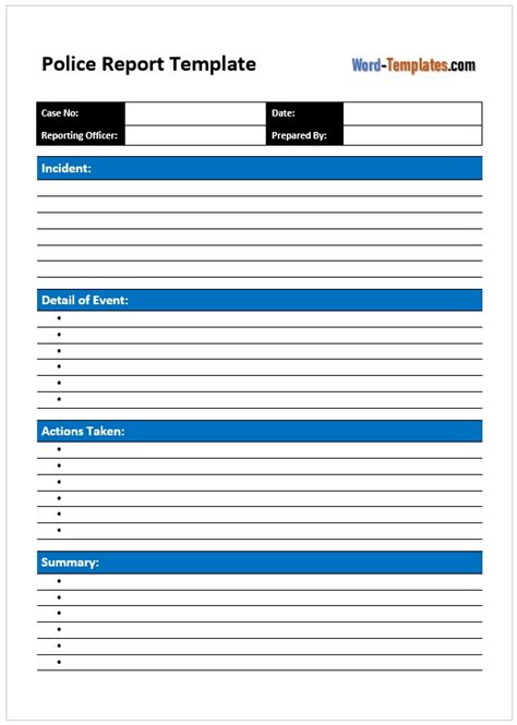 Police Report Template Word