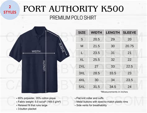 Port Authority Polo Size Chart
