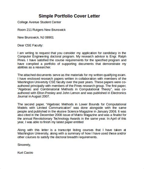 Portfolio Cover Letter Template