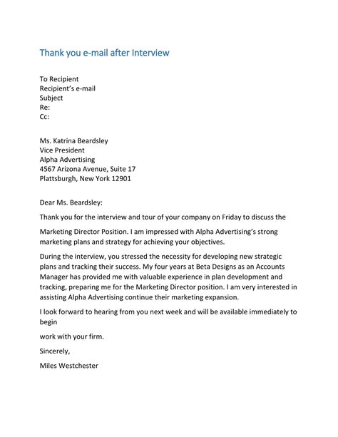 Post Interview Thank You Letter Template