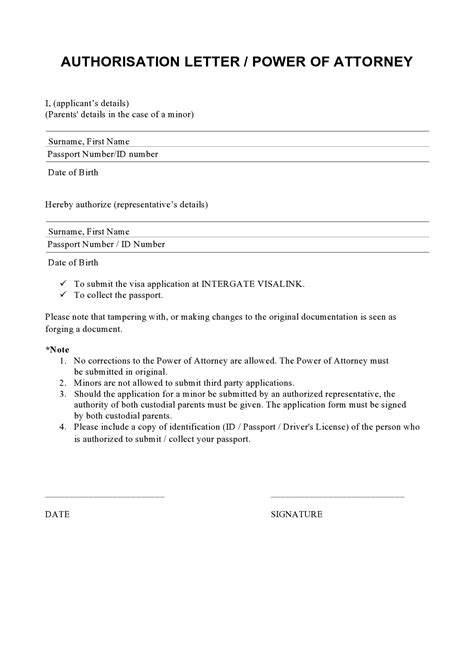 Power Of Attorney Letter Template