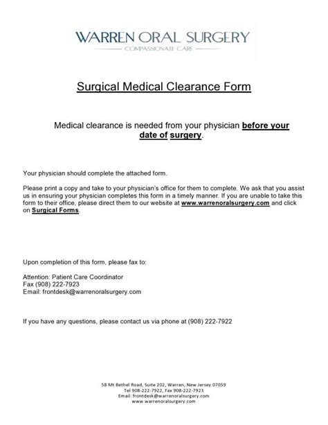 Pre Op Clearance Letter Template