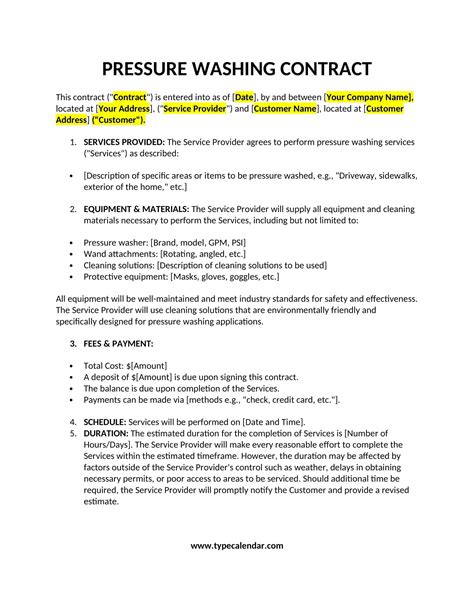 Pressure Washing Service Agreement Power Washing Contract Template
