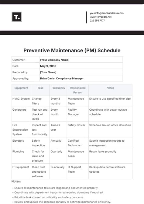 Preventive Maintenance Program Template