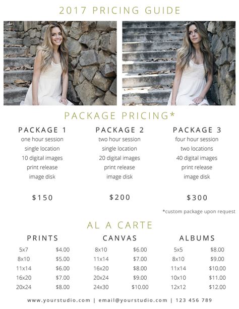 Price List Template Photography