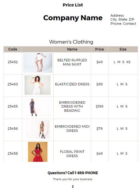 Pricing Catalog Template