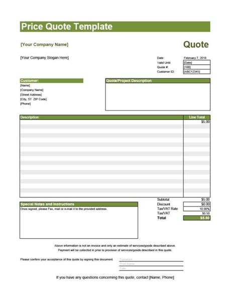 Pricing Quote Template