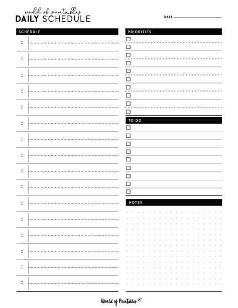 Print Daily Schedule Template
