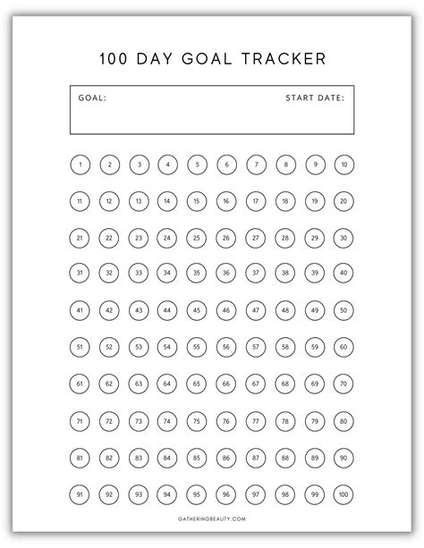 Printable 100 Day Challenge Tracker