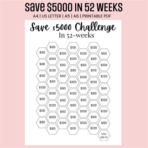 Printable 52 Week Money Challenge $5000