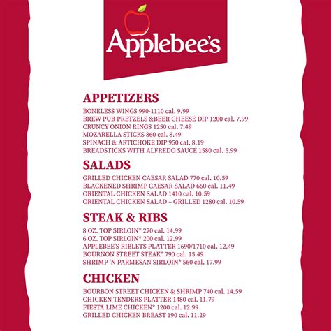 Printable Applebees Menu With Prices