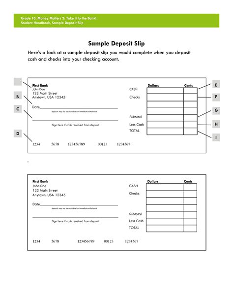 Printable Bank Deposit Slip