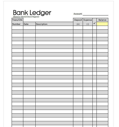 Printable Bank Ledger