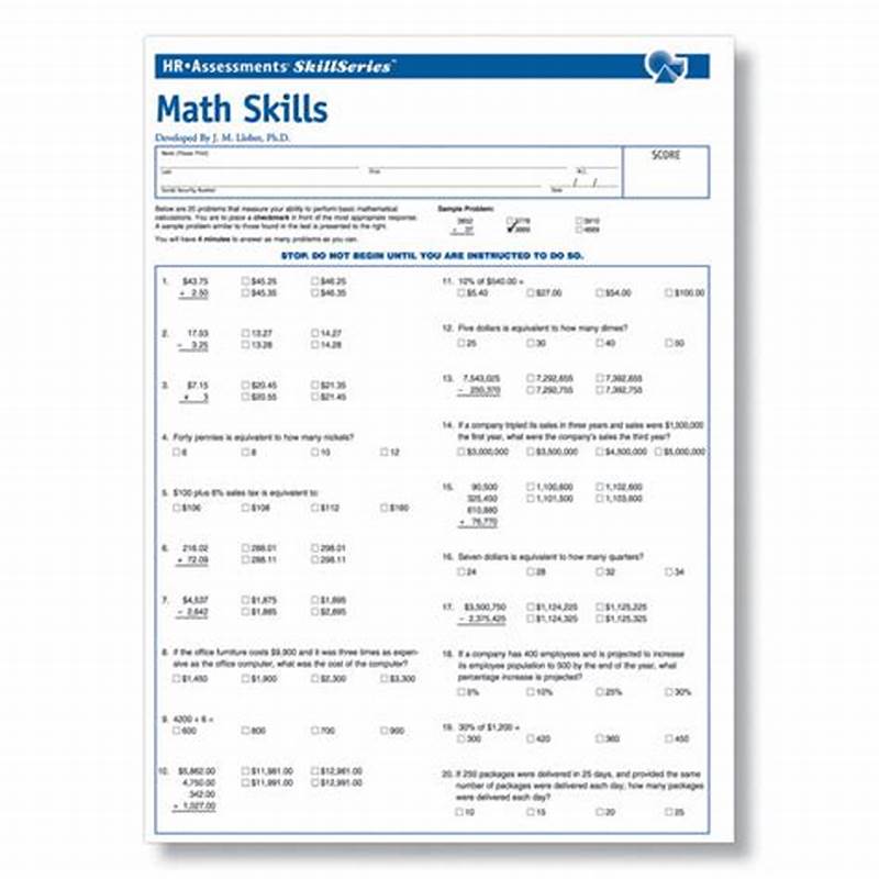 Printable Basic Math Test For Employment