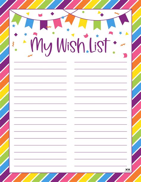 Printable Birthday Wish List Template