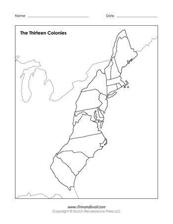 Printable Blank 13 Colonies Map