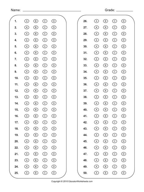 Printable Bubble Sheet